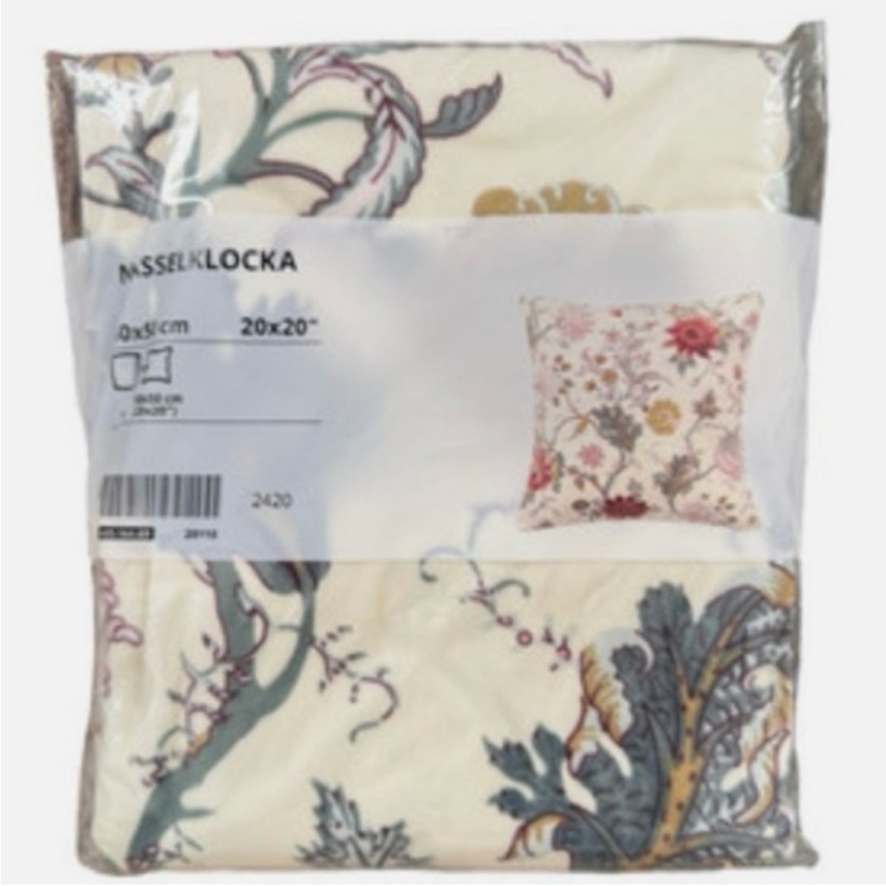 IKEA NASSELKLOCKA Velvet Accent Pillow Cover 20x20 Floral on Off White New - Picture 4 of 5